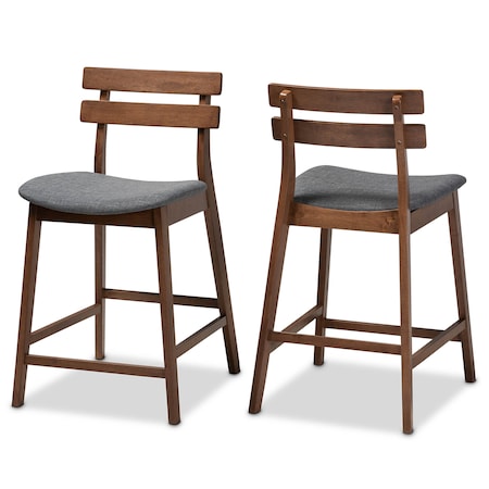 Baxton Studio Larine Dark Grey Upholstered Walnut Finished 2-Piece Counter Stool Set 159-9698